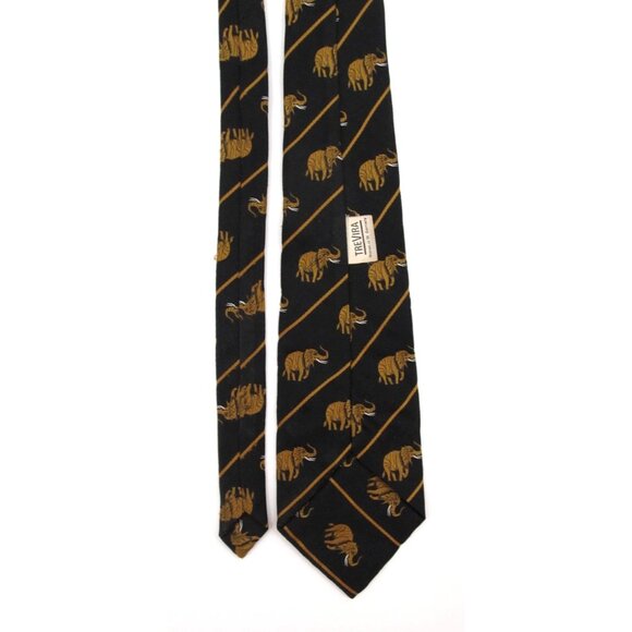 Vintage Wildlife Wide Tie Lot Trevira Elephant Silk Italian Animals Gold Navy - Picture 5 of 16